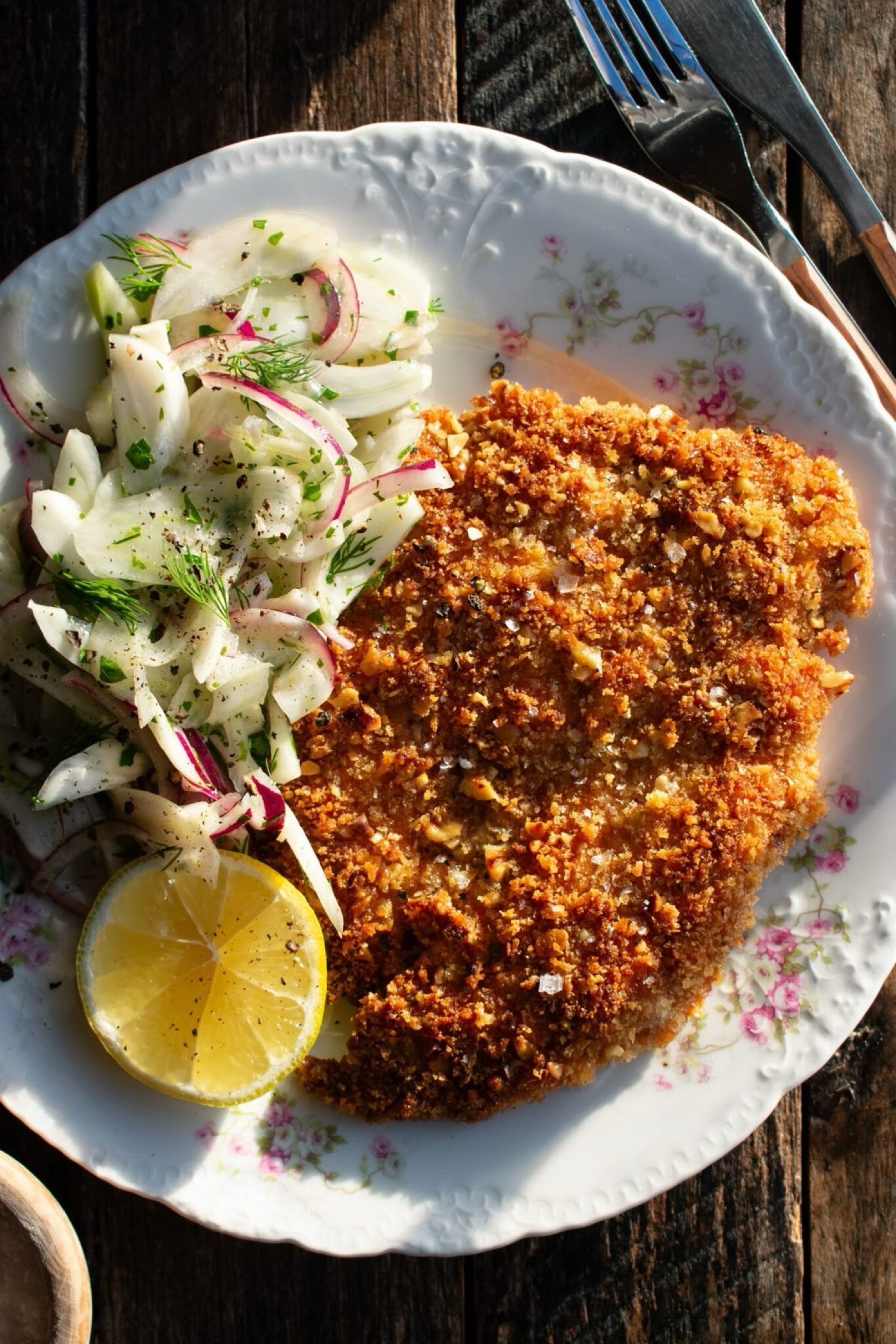 Walnut Crusted Chicken with Fennel Slaw