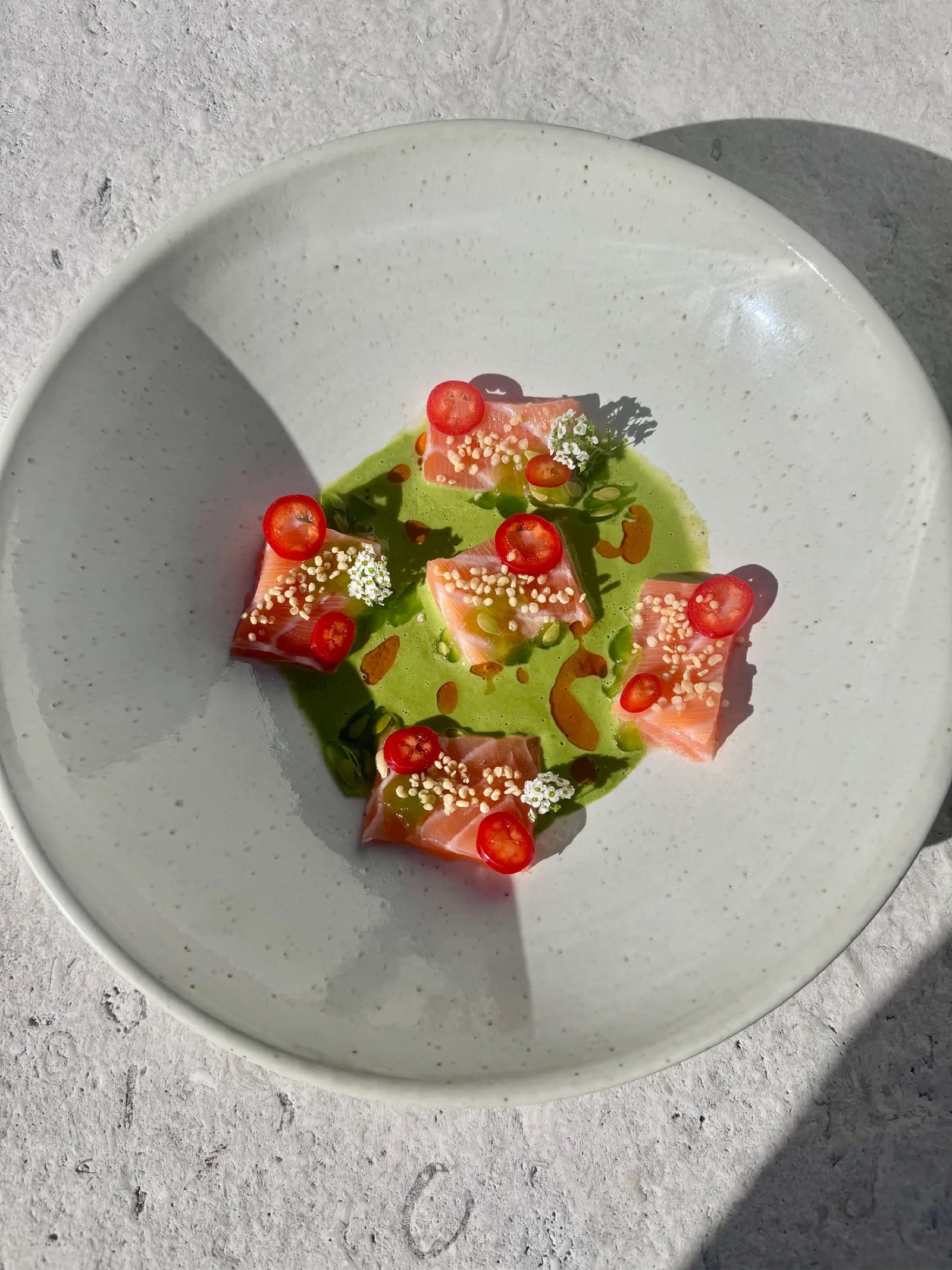 Salmon Belly Crudo with Tigre de leche
